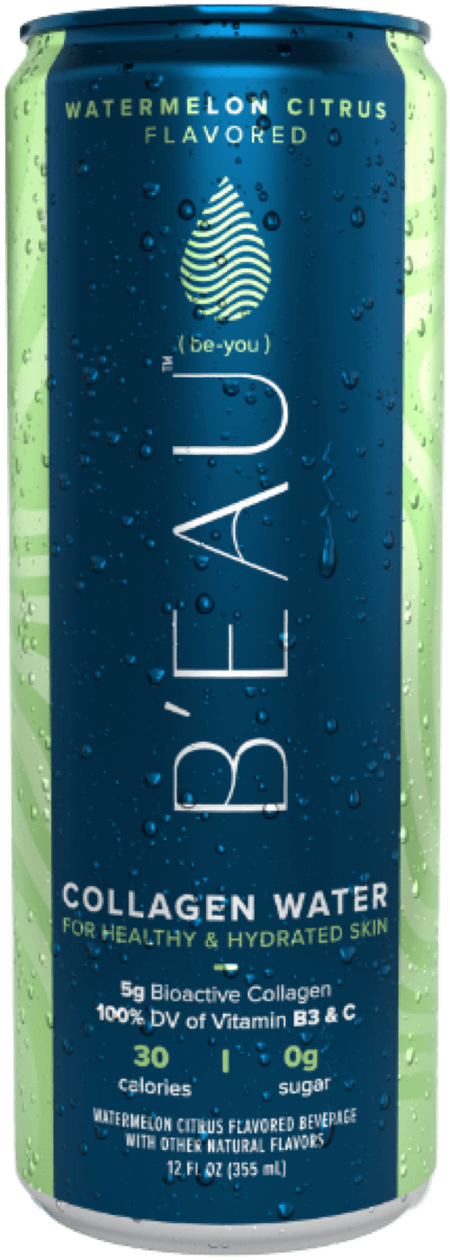 12 ounce can of beau watermelon citrus flavored marine collagen water